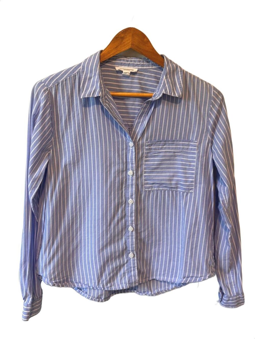 Beachlunchlounge | Blue White Striped Button Down Shirt S Cotton Modal Coastal